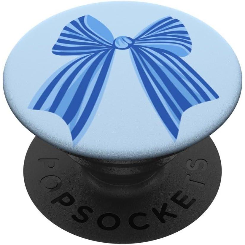 imagePopSockets Phone Grip Blue Striped Bow PopSockets PopGrip for MagSafeAdhesive PopGrip