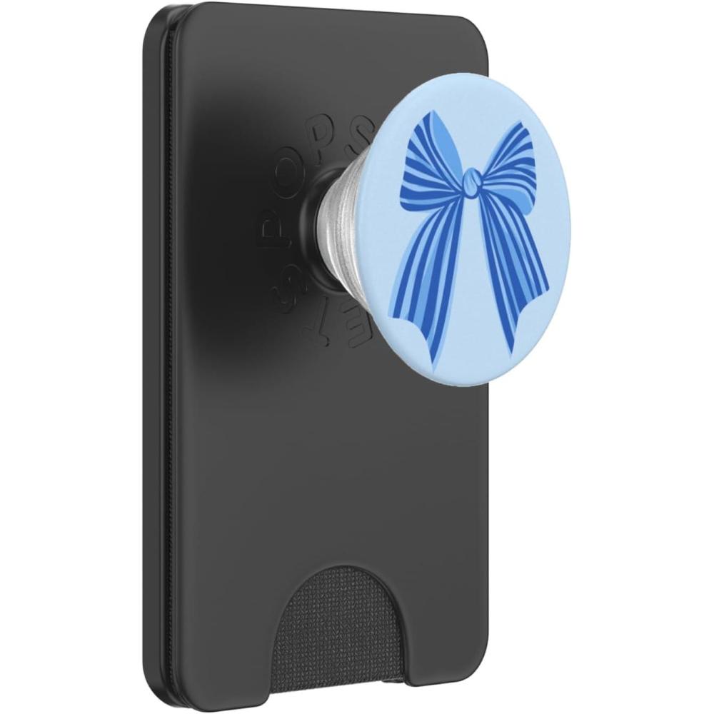 imagePopSockets Phone Grip  Blue Striped Bow PopSockets PopGrip for MagSafeMagnetic PopWallet