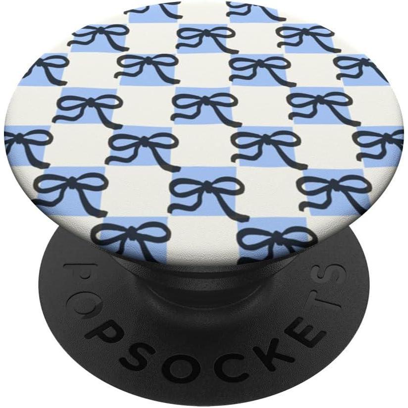 imagePopSockets Phone Grip Blue amp Black Bow Checker PopSockets PopGrip for MagSafeAdhesive PopGrip