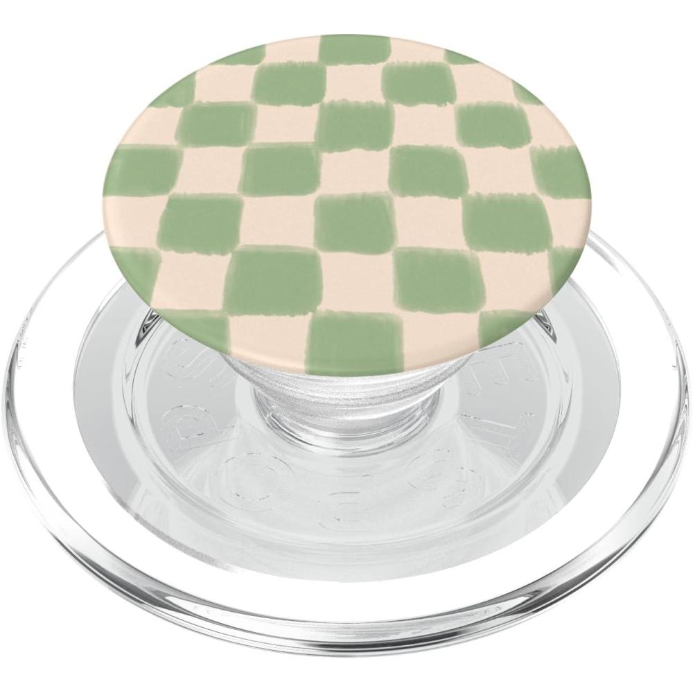 imagePopSockets Phone Grip Green Beige Checker PopSockets PopGrip for MagSafeMagnetic PopGrip