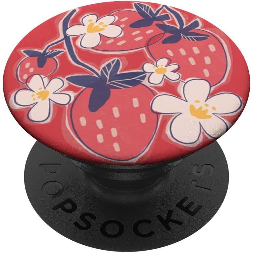 imagePopSockets Phone Grip Strawberry Floral Blooms PopSockets PopGrip for MagSafeAdhesive PopGrip