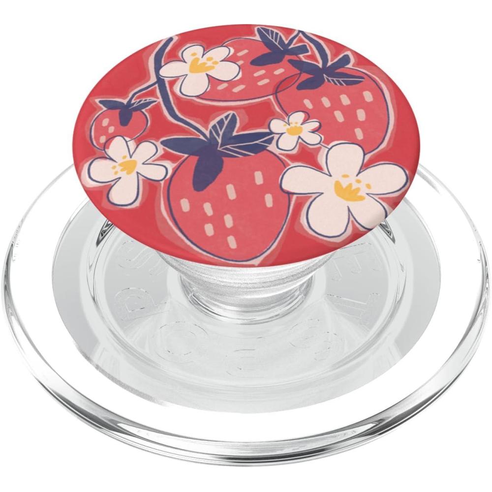 imagePopSockets Phone Grip Strawberry Floral Blooms PopSockets PopGrip for MagSafeMagnetic PopGrip