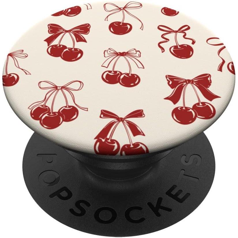 imagePopSockets Phone Grip Vintage Cherry Bows PopSockets PopGrip for MagSafeAdhesive PopGrip