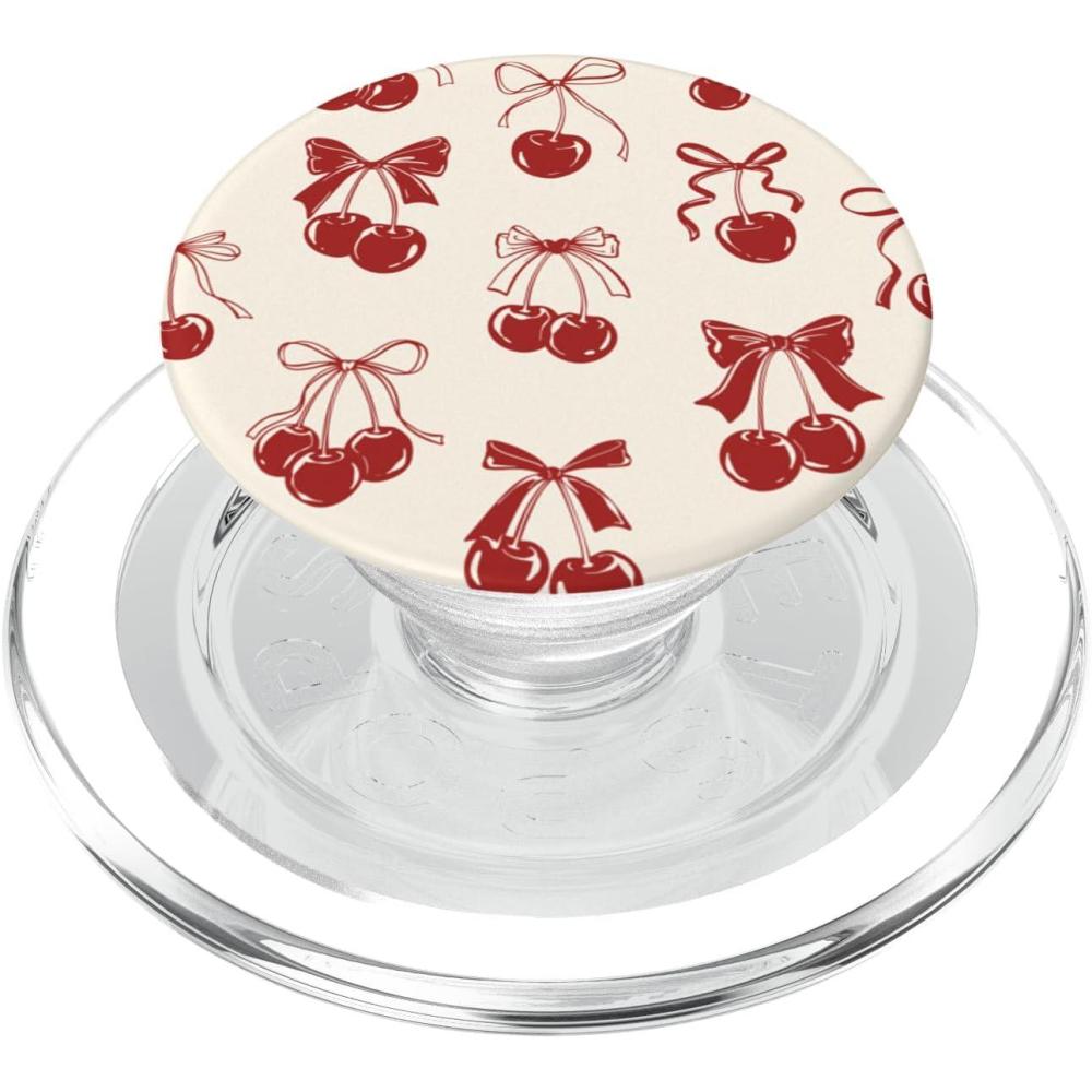 imagePopSockets Phone Grip Vintage Cherry Bows PopSockets PopGrip for MagSafeMagnetic PopGrip