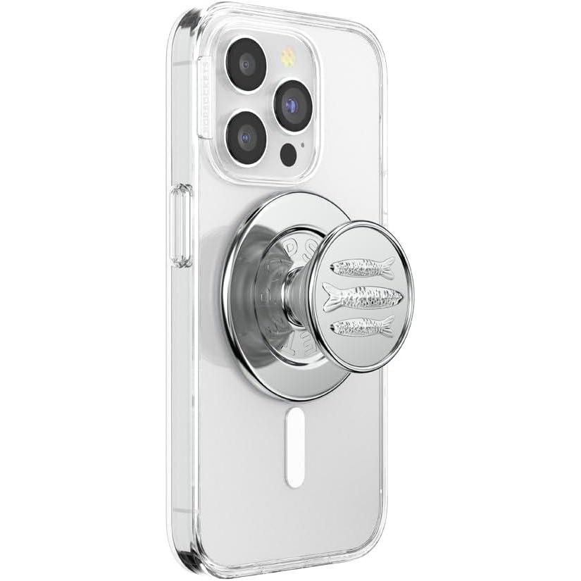 imagePopSockets Phone Grip for MagSafe Magnetic Holder Phone Stand Silver  Ripple ChromeEnamel Seashore