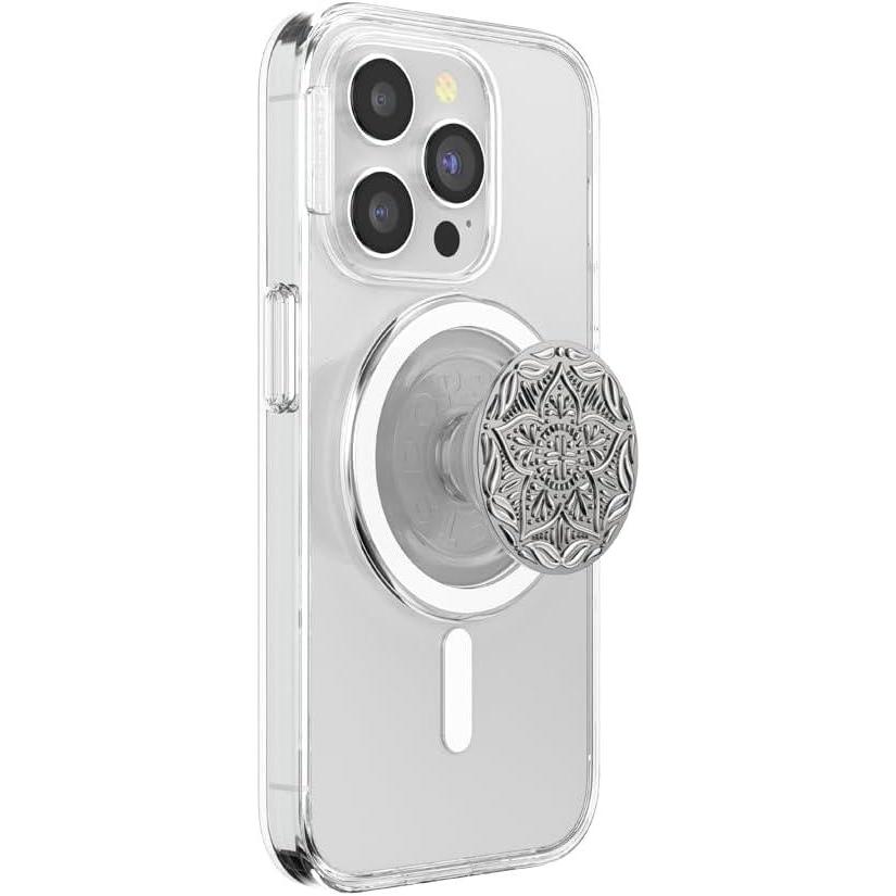 imagePopSockets Phone Grip for MagSafe Magnetic Holder Phone Stand Silver  Ripple ChromeMandala