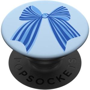PopSockets Phone Grip – Blue Striped Bow PopSockets PopGrip for MagSafe(Adhesive PopGrip)