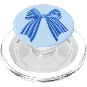 PopSockets Phone Grip – Blue Striped Bow PopSockets PopGrip for MagSafe(Magnetic PopGrip)