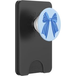 PopSockets Phone Grip – Blue Striped Bow PopSockets PopGrip for MagSafe(Magnetic PopWallet)