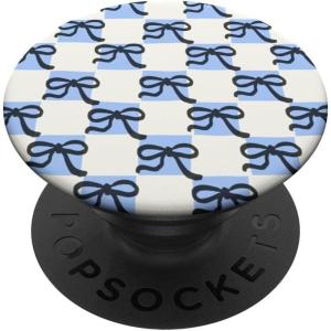 PopSockets Phone Grip – Blue & Black Bow Checker PopSockets PopGrip for MagSafe(Adhesive PopGrip)
