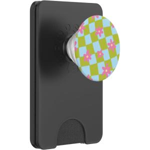 PopSockets Phone Grip – Wavy Floral Green Checker PopSockets PopGrip for MagSafe(Magnetic PopWallet)