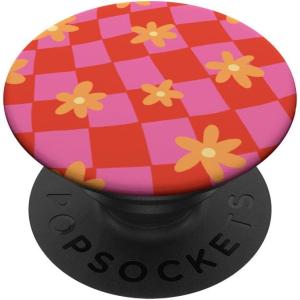 PopSockets Phone Grip – Wavy Floral Pink Checker PopSockets PopGrip for MagSafe(Adhesive PopGrip)