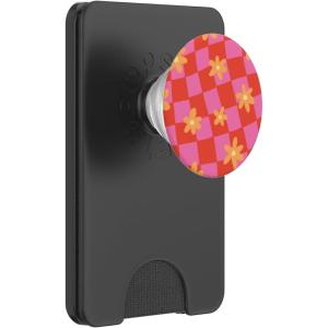 PopSockets Phone Grip – Wavy Floral Pink Checker PopSockets PopGrip for MagSafe(Magnetic PopWallet)