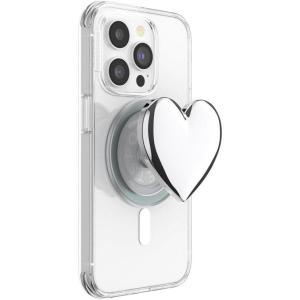 PopSockets Phone Grip for MagSafe with Kickstand, Magnetic Stand, Swappable Top, Secure Hold for iPhone MagSafe Cases, Phone & Tablet Grip, Cute PopSockets – Squishy Tidepool Heart Pinky(Heart of Silver)