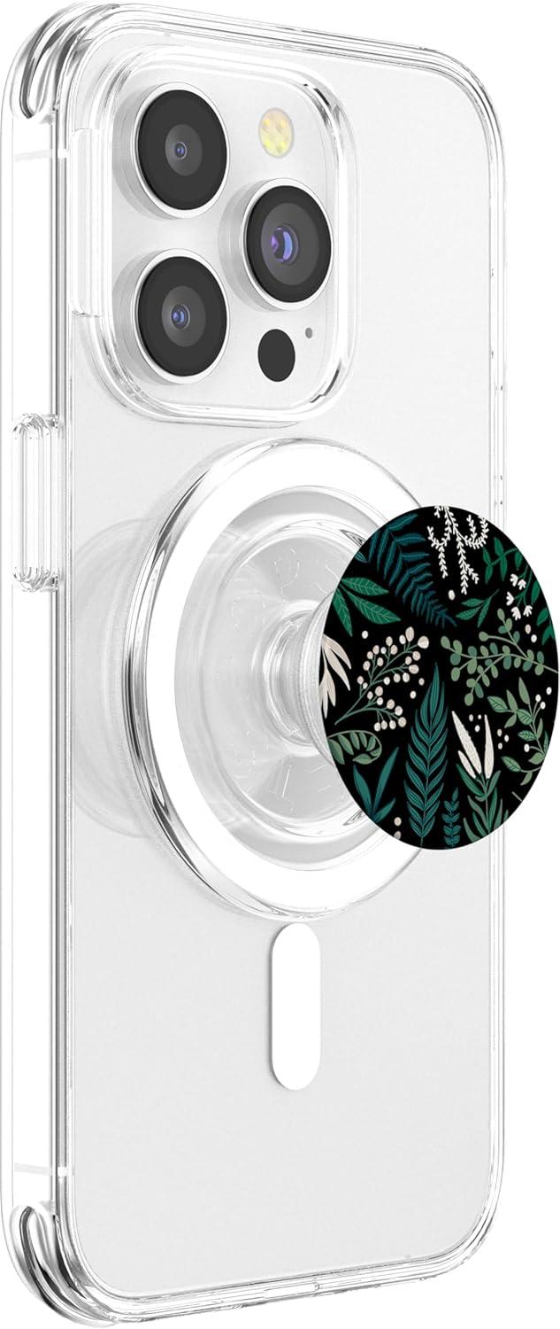 imageGreen Botanical Fern Leaves amp White Berry Blossom Pattern PopSockets PopGrip for MagSafeMagnetic PopGrip