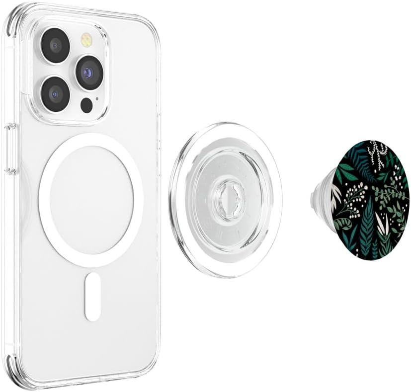 imageGreen Botanical Fern Leaves amp White Berry Blossom Pattern PopSockets PopGrip for MagSafeMagnetic PopGrip