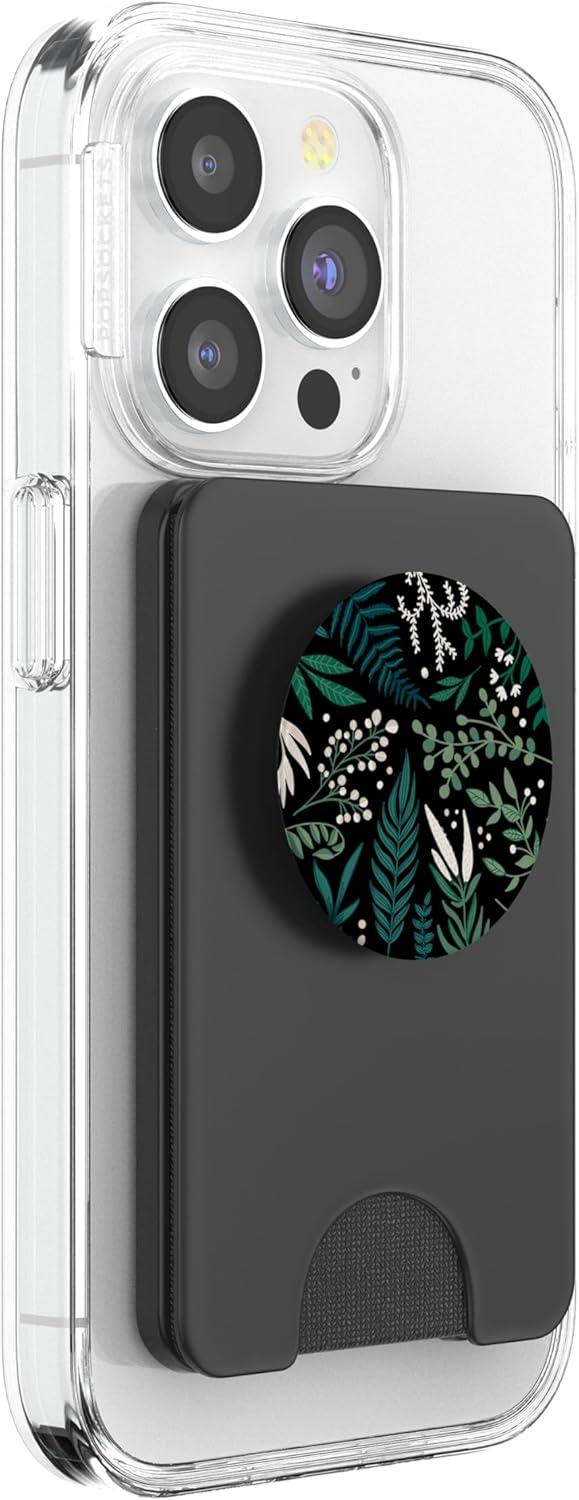 imageGreen Botanical Fern Leaves amp White Berry Blossom Pattern PopSockets PopGrip for MagSafeMagnetic PopWallet