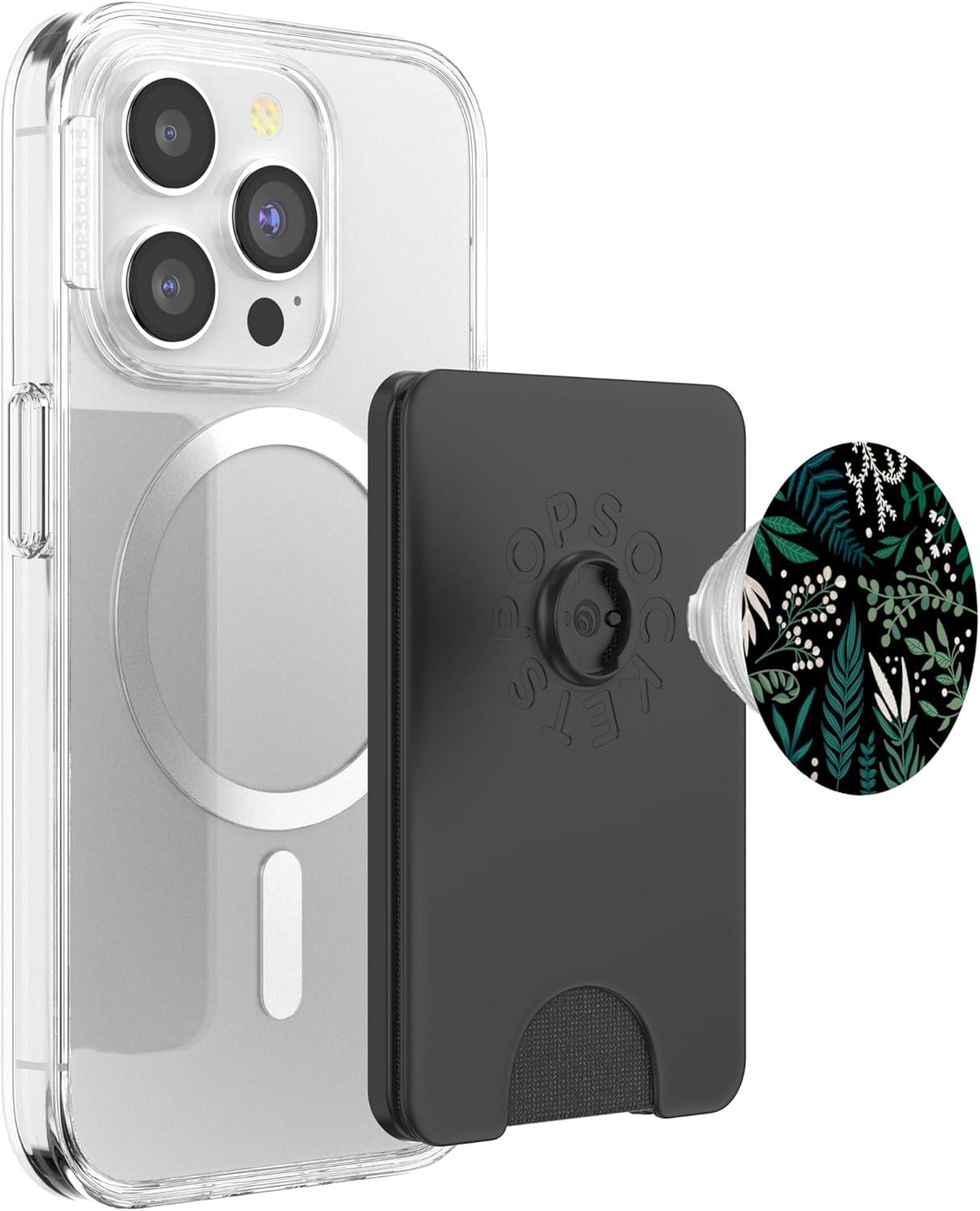 imageGreen Botanical Fern Leaves amp White Berry Blossom Pattern PopSockets PopGrip for MagSafeMagnetic PopWallet