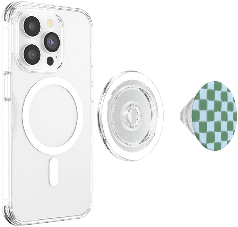 imagePopSockets Phone Grip Blue Green Checker PopSockets PopGrip for MagSafeMagnetic PopGrip
