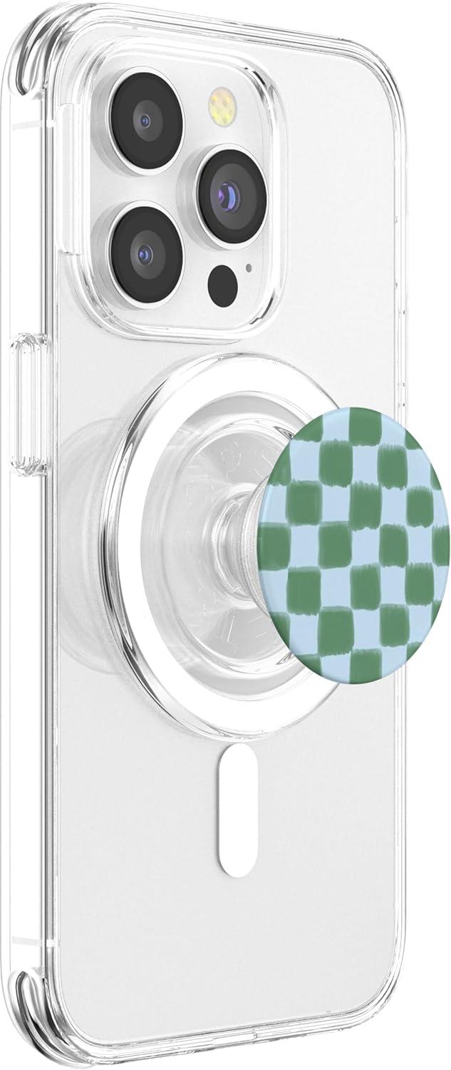 imagePopSockets Phone Grip Blue Green Checker PopSockets PopGrip for MagSafeMagnetic PopGrip