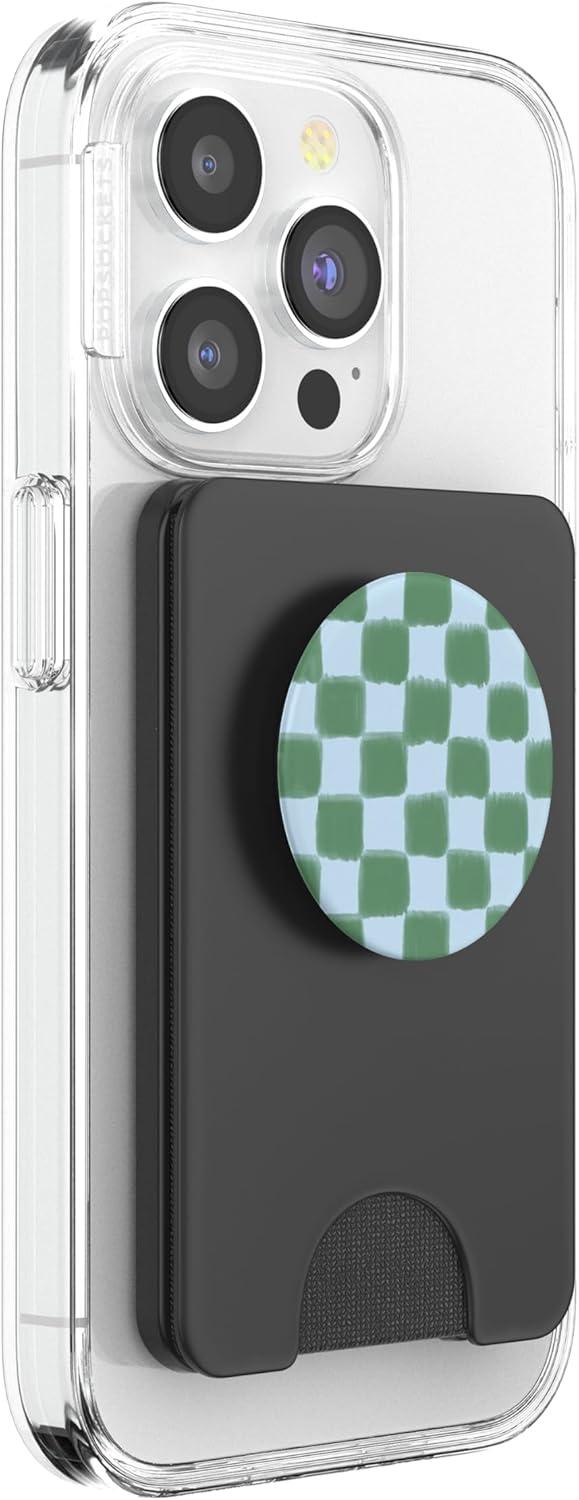 imagePopSockets Phone Grip Blue Green Checker PopSockets PopGrip for MagSafeMagnetic PopWallet
