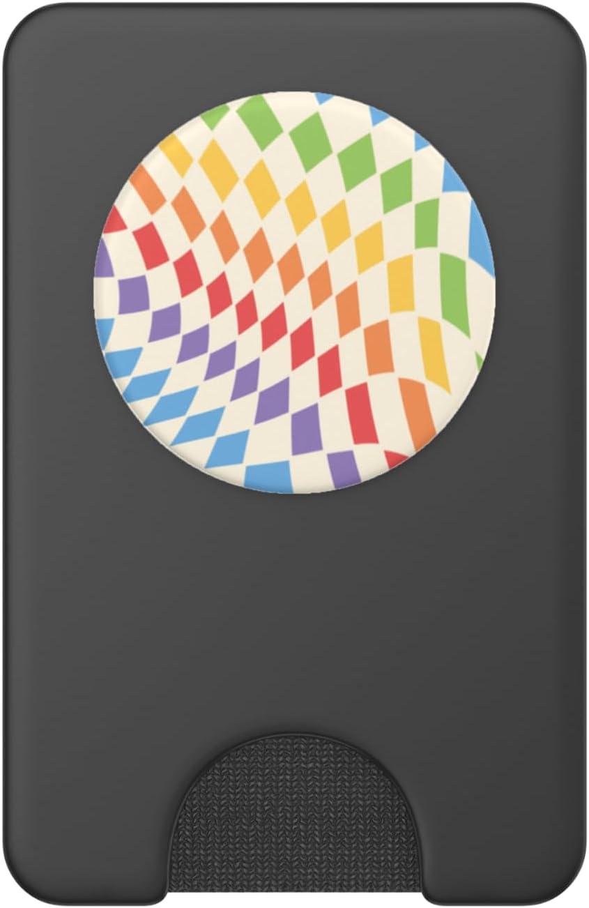 imagePopSockets Phone Grip Checker Wavy Rainbow PopSockets PopGrip for MagSafeMagnetic PopWallet