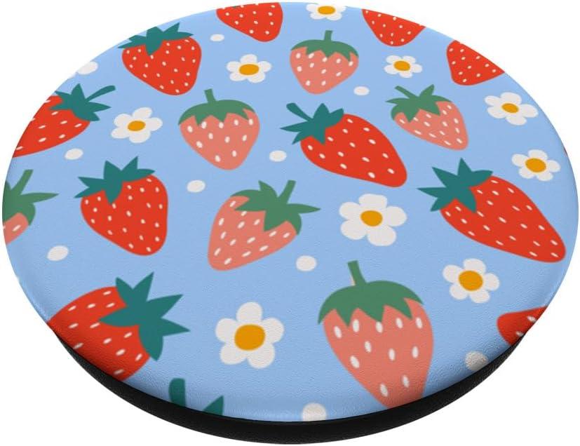 imagePopSockets Phone Grip Floral Blue Strawberry Patch PopSockets PopGrip for MagSafeAdhesive PopGrip