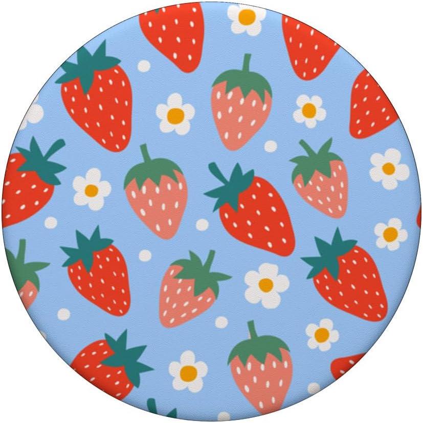 imagePopSockets Phone Grip Floral Blue Strawberry Patch PopSockets PopGrip for MagSafeAdhesive PopGrip