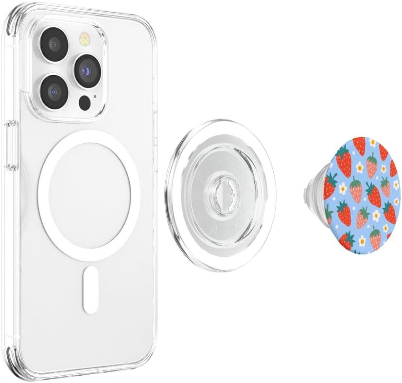 imagePopSockets Phone Grip Floral Blue Strawberry Patch PopSockets PopGrip for MagSafeMagnetic PopGrip