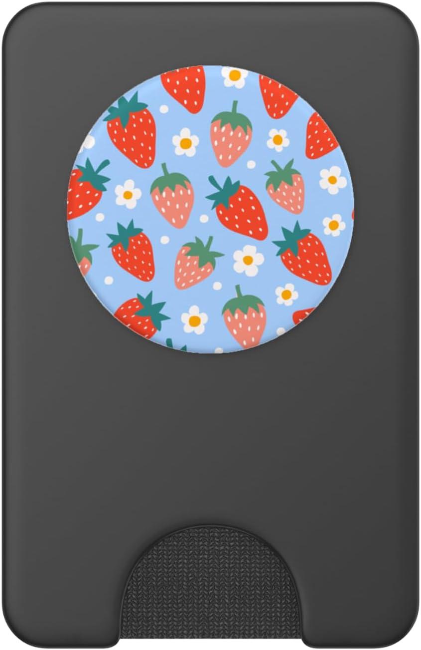 imagePopSockets Phone Grip Floral Blue Strawberry Patch PopSockets PopGrip for MagSafeMagnetic PopWallet