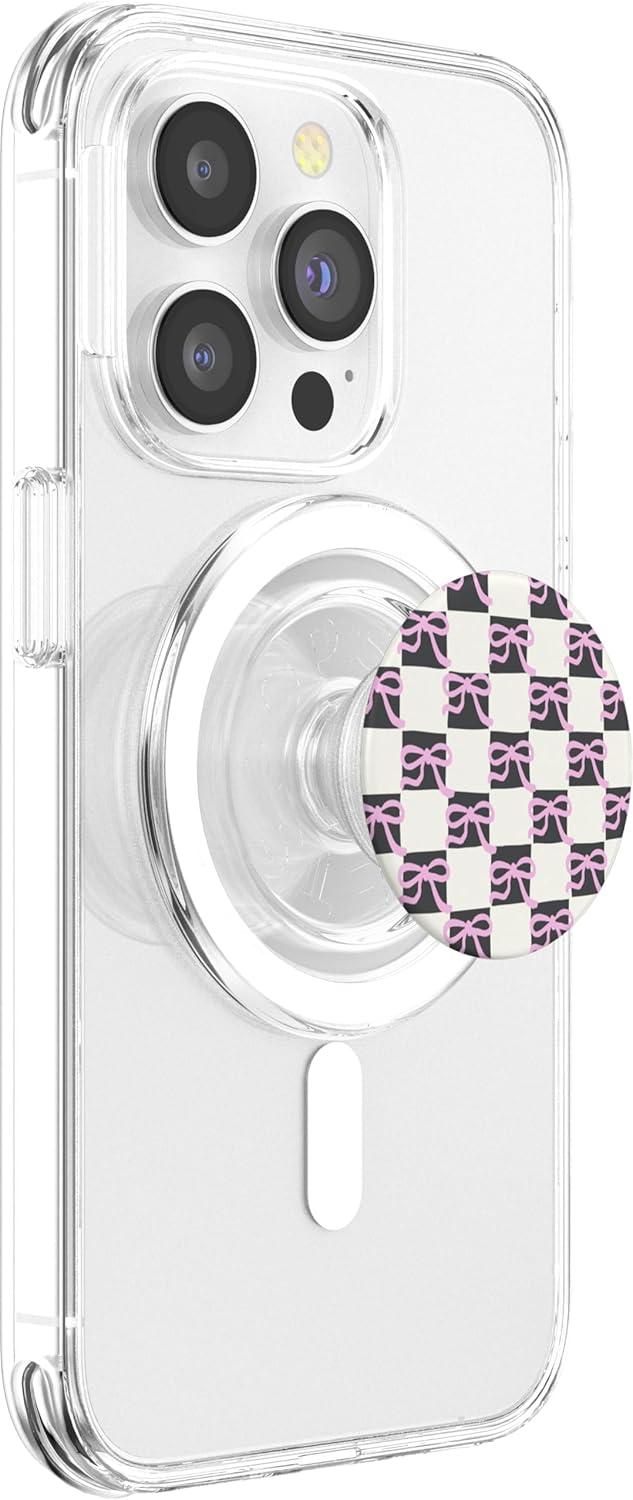 imagePopSockets Phone Grip Pink amp Black Bow Checker PopSockets PopGrip for MagSafeMagnetic PopGrip