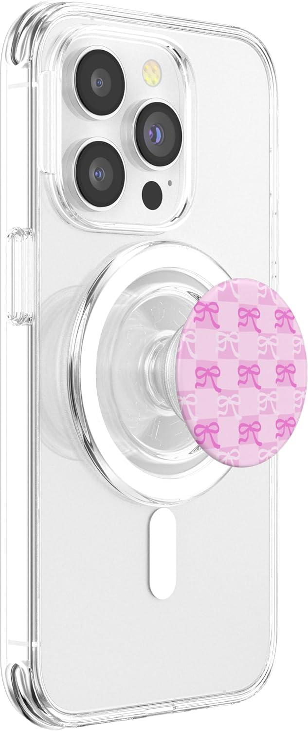 imagePopSockets Phone Grip Pink amp White Bow Checker PopSockets PopGrip for MagSafeMagnetic PopGrip