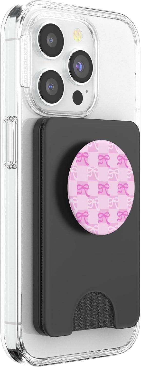 imagePopSockets Phone Grip Pink amp White Bow Checker PopSockets PopGrip for MagSafeMagnetic PopWallet