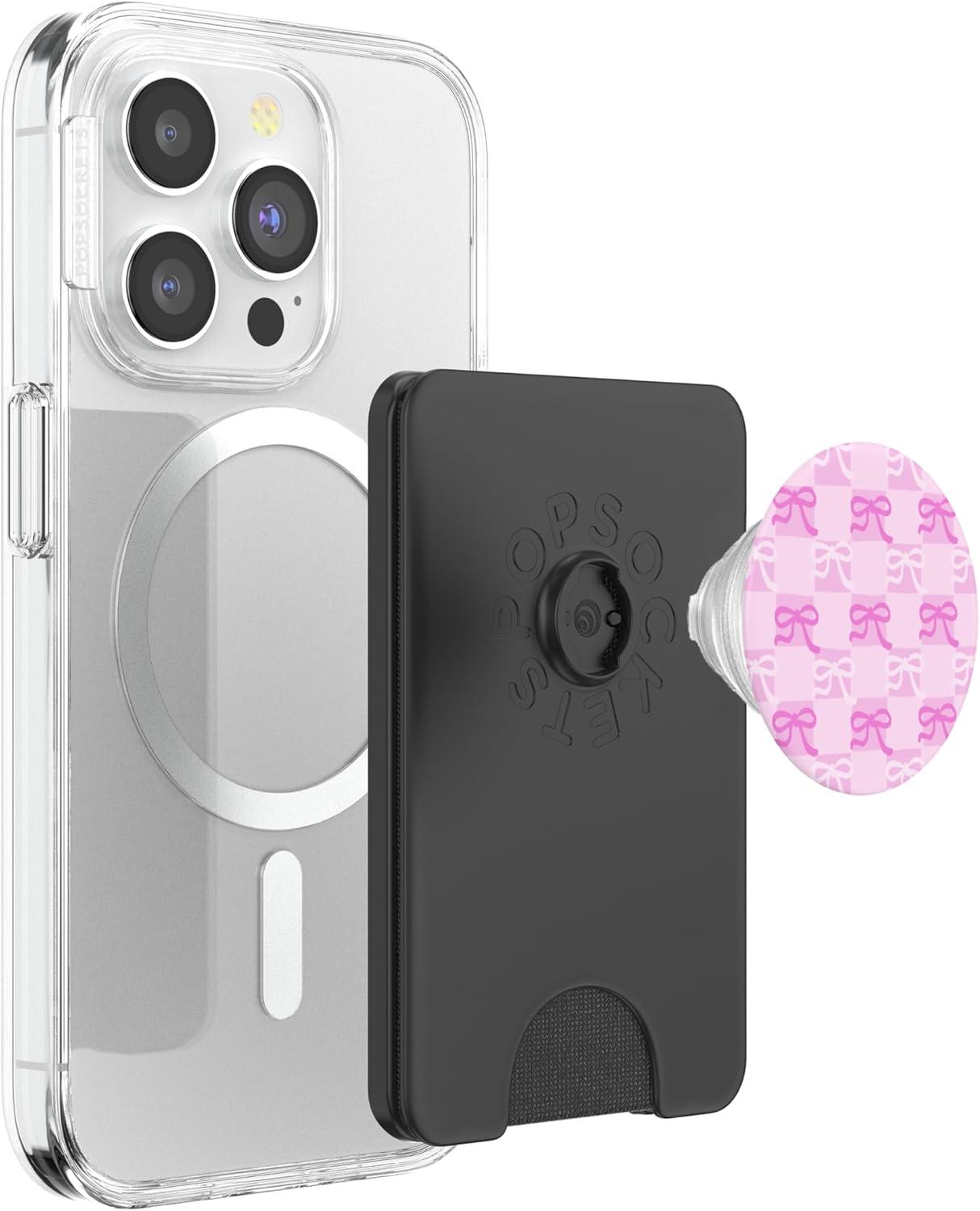 imagePopSockets Phone Grip Pink amp White Bow Checker PopSockets PopGrip for MagSafeMagnetic PopWallet