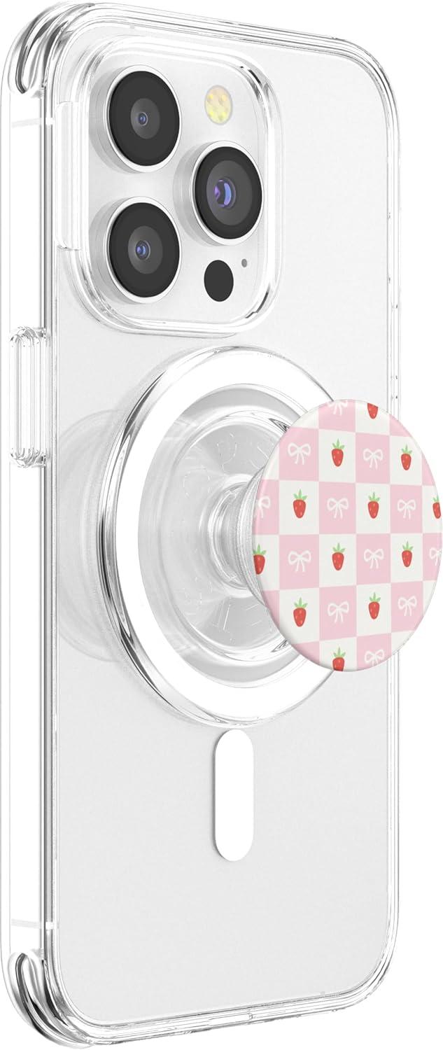 imagePopSockets Phone Grip Strawberry Checker PopSockets PopGrip for MagSafeMagnetic PopGrip