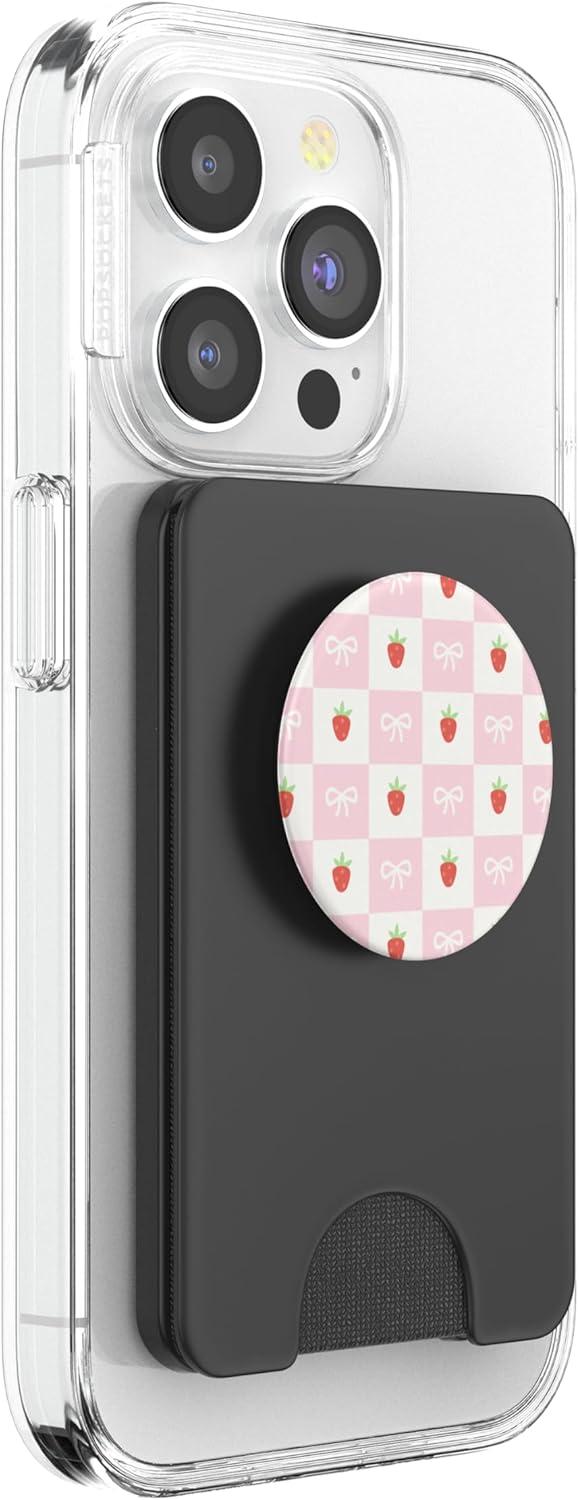 imagePopSockets Phone Grip Strawberry Checker PopSockets PopGrip for MagSafeMagnetic PopWallet
