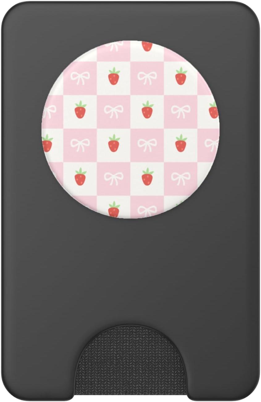 imagePopSockets Phone Grip Strawberry Checker PopSockets PopGrip for MagSafeMagnetic PopWallet