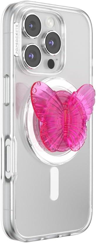 imagePopSockets Phone Grip for MagSafe with Kickstand Magnetic Stand Swappable Top Secure Hold for iPhone MagSafe Cases Phone amp Tablet Grip Molded Buttefly Magenta