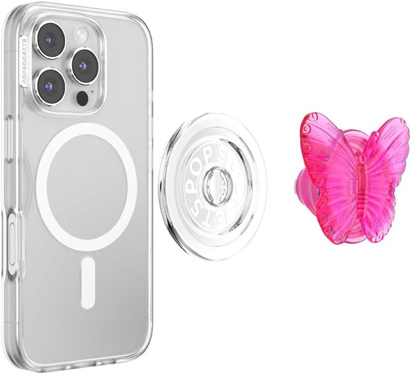 imagePopSockets Phone Grip for MagSafe with Kickstand Magnetic Stand Swappable Top Secure Hold for iPhone MagSafe Cases Phone amp Tablet Grip Molded Buttefly Magenta