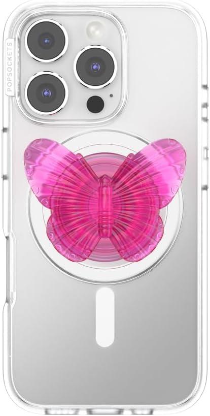 imagePopSockets Phone Grip for MagSafe with Kickstand Magnetic Stand Swappable Top Secure Hold for iPhone MagSafe Cases Phone amp Tablet Grip Molded Buttefly Magenta
