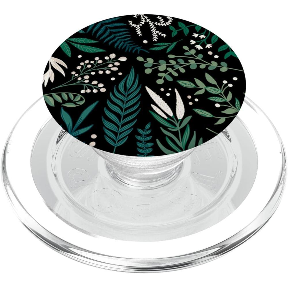 imageGreen Botanical Fern Leaves amp White Berry Blossom Pattern PopSockets PopGrip for MagSafeMagnetic PopGrip
