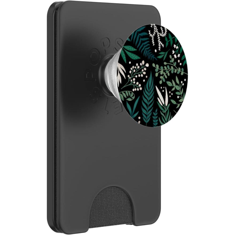 imageGreen Botanical Fern Leaves amp White Berry Blossom Pattern PopSockets PopGrip for MagSafeMagnetic PopWallet