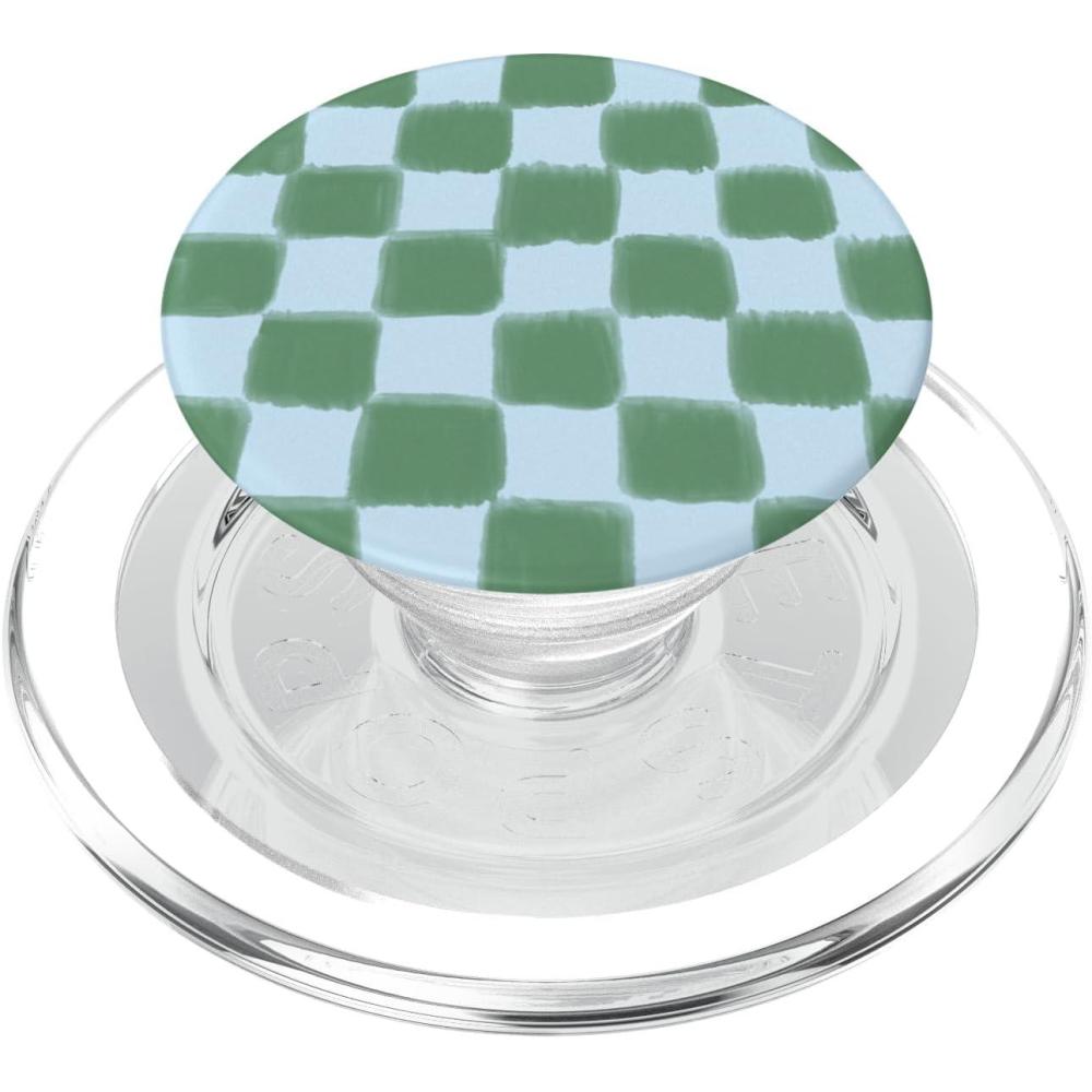 imagePopSockets Phone Grip Blue Green Checker PopSockets PopGrip for MagSafeMagnetic PopGrip