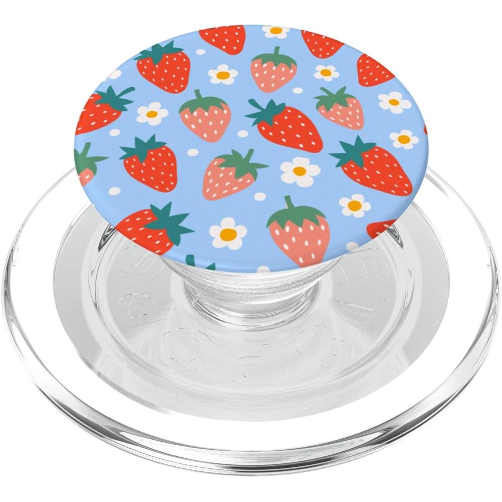 imagePopSockets Phone Grip Floral Blue Strawberry Patch PopSockets PopGrip for MagSafeMagnetic PopGrip