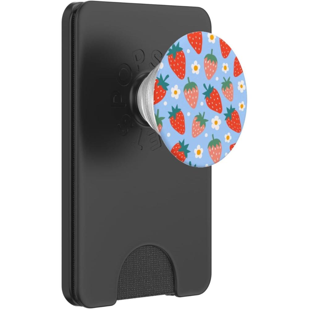 imagePopSockets Phone Grip Floral Blue Strawberry Patch PopSockets PopGrip for MagSafeMagnetic PopWallet