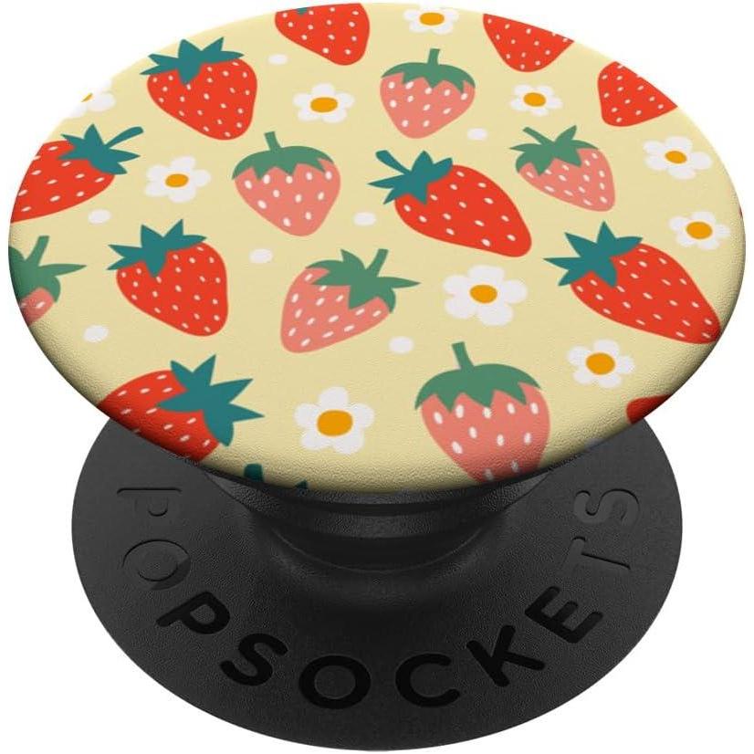 imagePopSockets Phone Grip  Floral Yellow Strawberry Patch PopSockets PopGrip for MagSafeAdhesive PopGrip