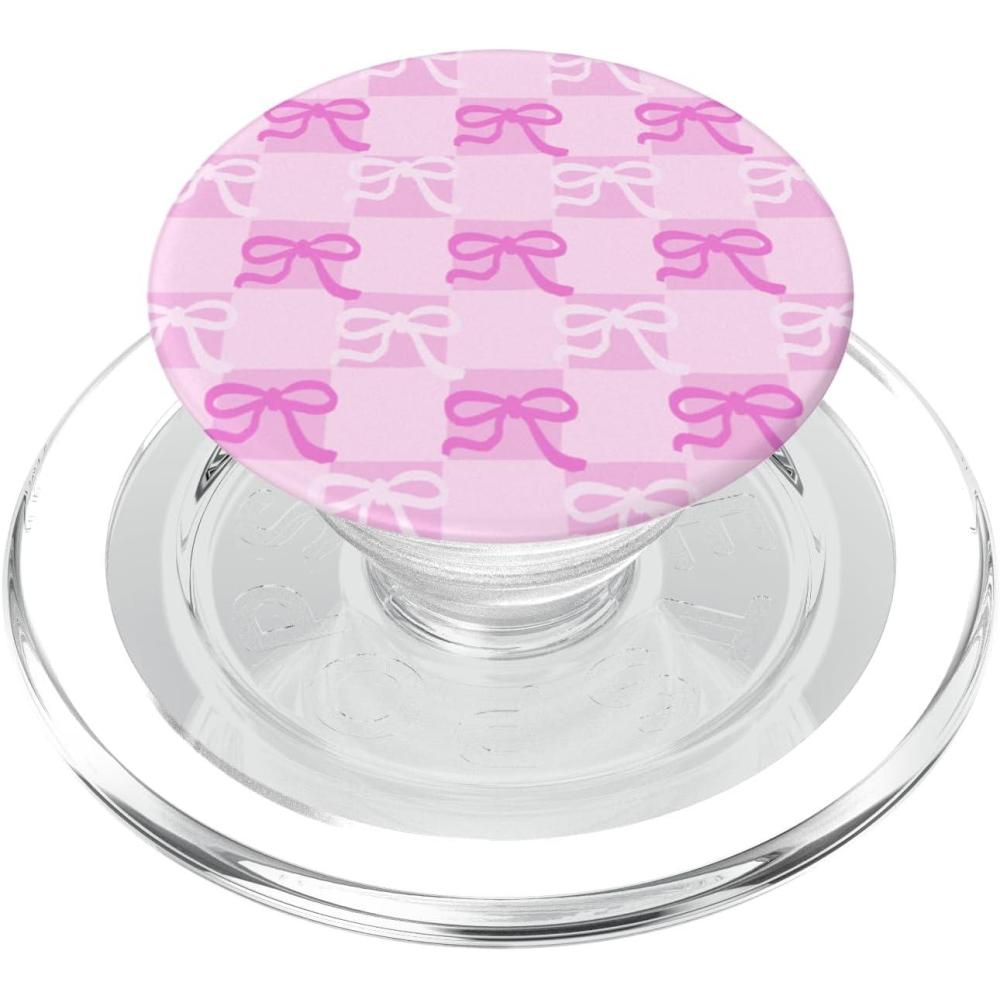 imagePopSockets Phone Grip Pink amp White Bow Checker PopSockets PopGrip for MagSafeMagnetic PopGrip