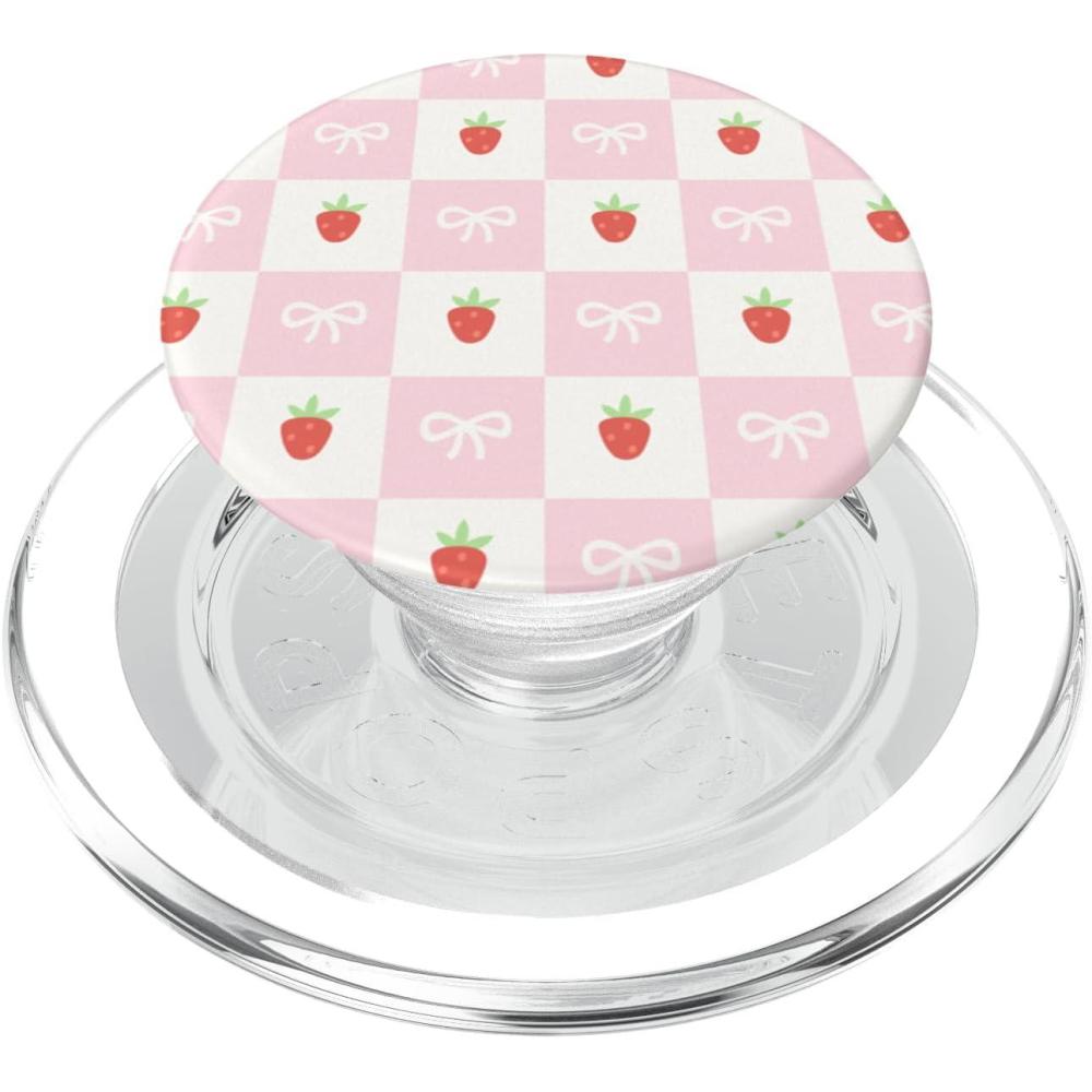 imagePopSockets Phone Grip Strawberry Checker PopSockets PopGrip for MagSafeMagnetic PopGrip
