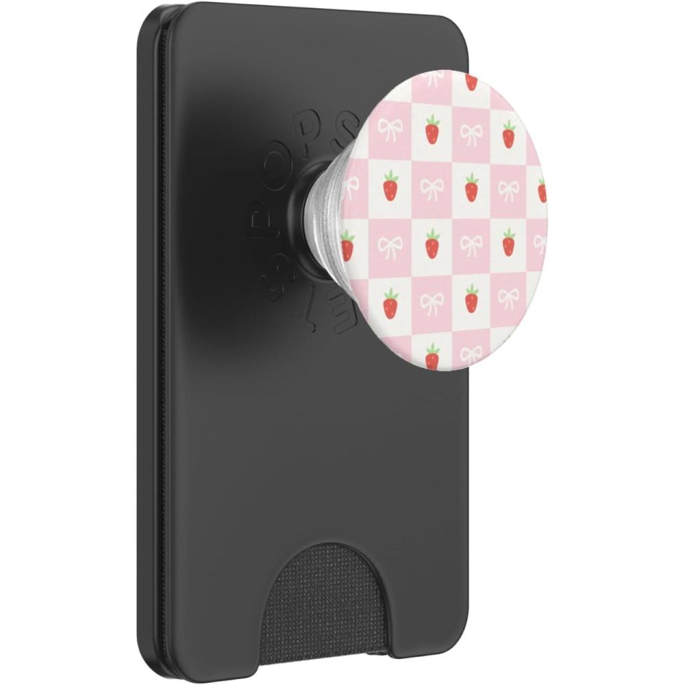 imagePopSockets Phone Grip Strawberry Checker PopSockets PopGrip for MagSafeMagnetic PopWallet