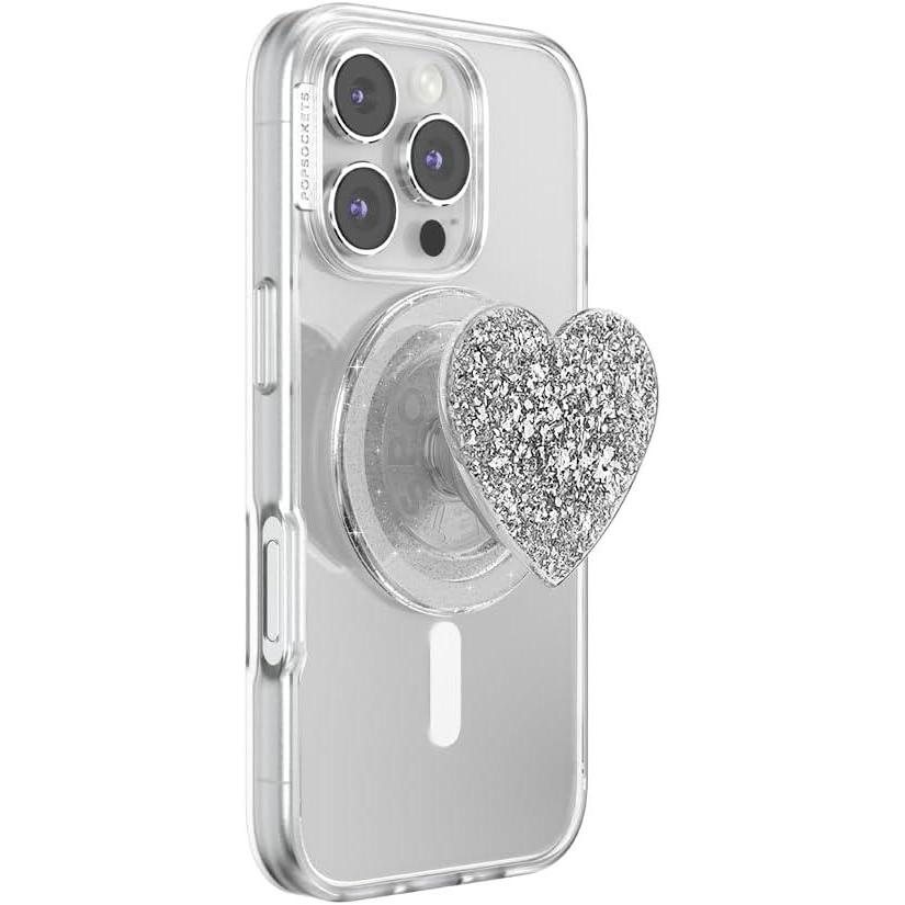 imagePopSockets Phone Grip for MagSafe Magnetic Holder Phone Stand Silver Confetti Heart Silver Sizzle